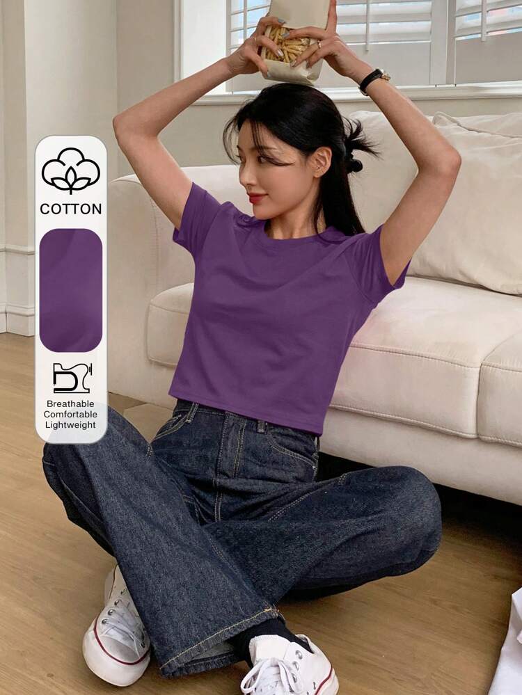 Women's Solid Color Round Neck Short Sleeve Casual Versatile T-Shirt