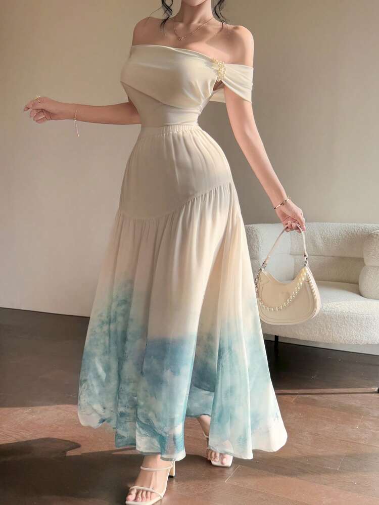 Women's Elegant Tie-Dye Printed Long Skirt