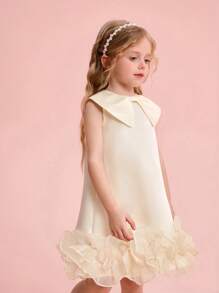 Abito elegante e carino da ragazza, in raso e organza con decorazione a fiocco, per l'estate - Albicocca - Visualizzare 4