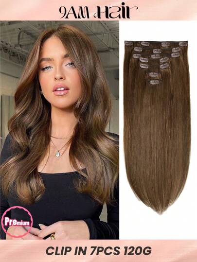 HQ Clip In Hair Extensions Real Human Hair, 120g 7pcs Clip In Hair Extensions, Chocolate Brown Clip Ins Hair Extensions