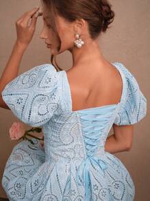 Savoree Vestido de verano romántico y elegante para mujeres con mangas abullonadas, diseño de tórax calado en forma de corazón, detalle de cintura anudada, bajo con volantes, atuendo ideal para festivales, salidas y vacaciones