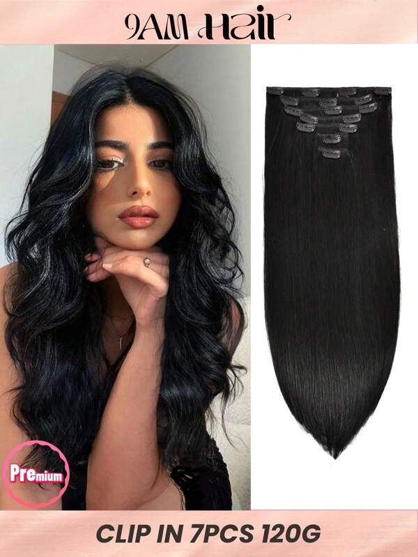 Estensioni per capelli molletta-in in vero capello umano di alta qualità, 120g 7 pezzi di estensioni per capelli molletta-in, nero corvino #1 Estensioni per capelli molletta-in