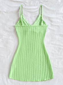 Soleia V-Ausschnitt Farbblock Rüschen Trim Figurbetontes Schleifen Dekor Camisole Kleid - Grün - Übersicht 2