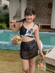 Cute Coconut Tree Print Girls Bikini Set, Highlighting Adorable & Tropical Style Swimwear - Multicolor - View 5