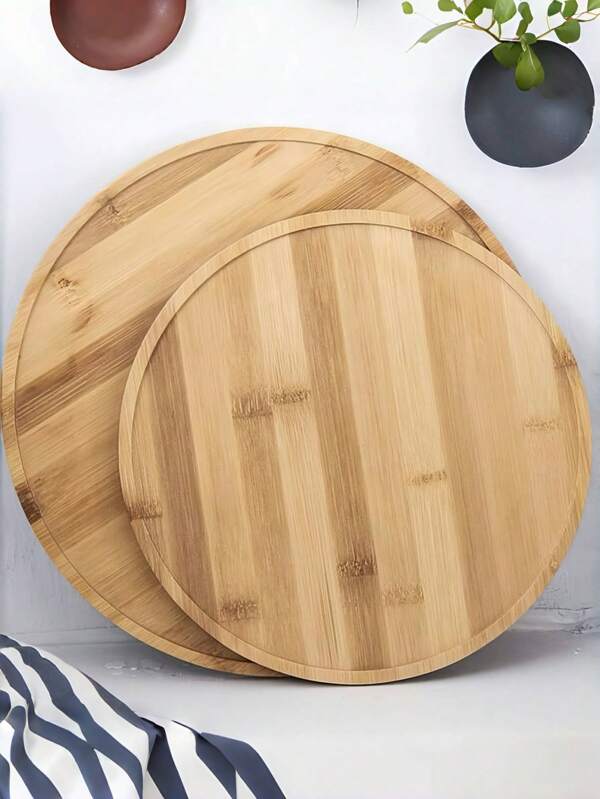 SHEIN 1pc New Creative Bamboo Snacks Tray, Round Fruit And Nut Board, Large Bamboo Tray, 11.8 Inches (About 30cm) Cheese Board, Coffee And Tea Tray, Fruit Plate, Party Dinner Plate, Sour Candy Tray, Suitable For Weddings, Parties, Events, Catering, Wooden Bamboo Decorative Tray, Round Coffee Table Tray For Food, Cocktails, Drinks, Round Bamboo Tray Serving Platter With Edge, For Kitchen Countertops, Family Dining Table, Fruit, Bread, Plant Pot