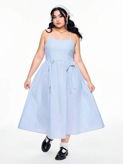 Kawaii Casual Cute Striped Midi Dress, Plus Size