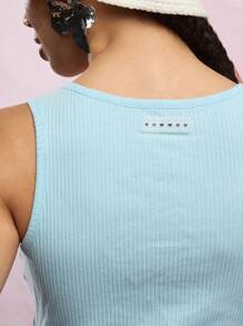 SUMWON WOMEN Notch Neck Ribbed Sleeveless Vest Top And High Waisted Shorts Set Summer Beach Festival Outfit Activewear Lounge - Blue - View 8