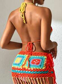 SHEIN Women's Beach Summer, Handmade Crochet Swimsuit Cover Up Top, Multi-Color - Multicolor - View 2