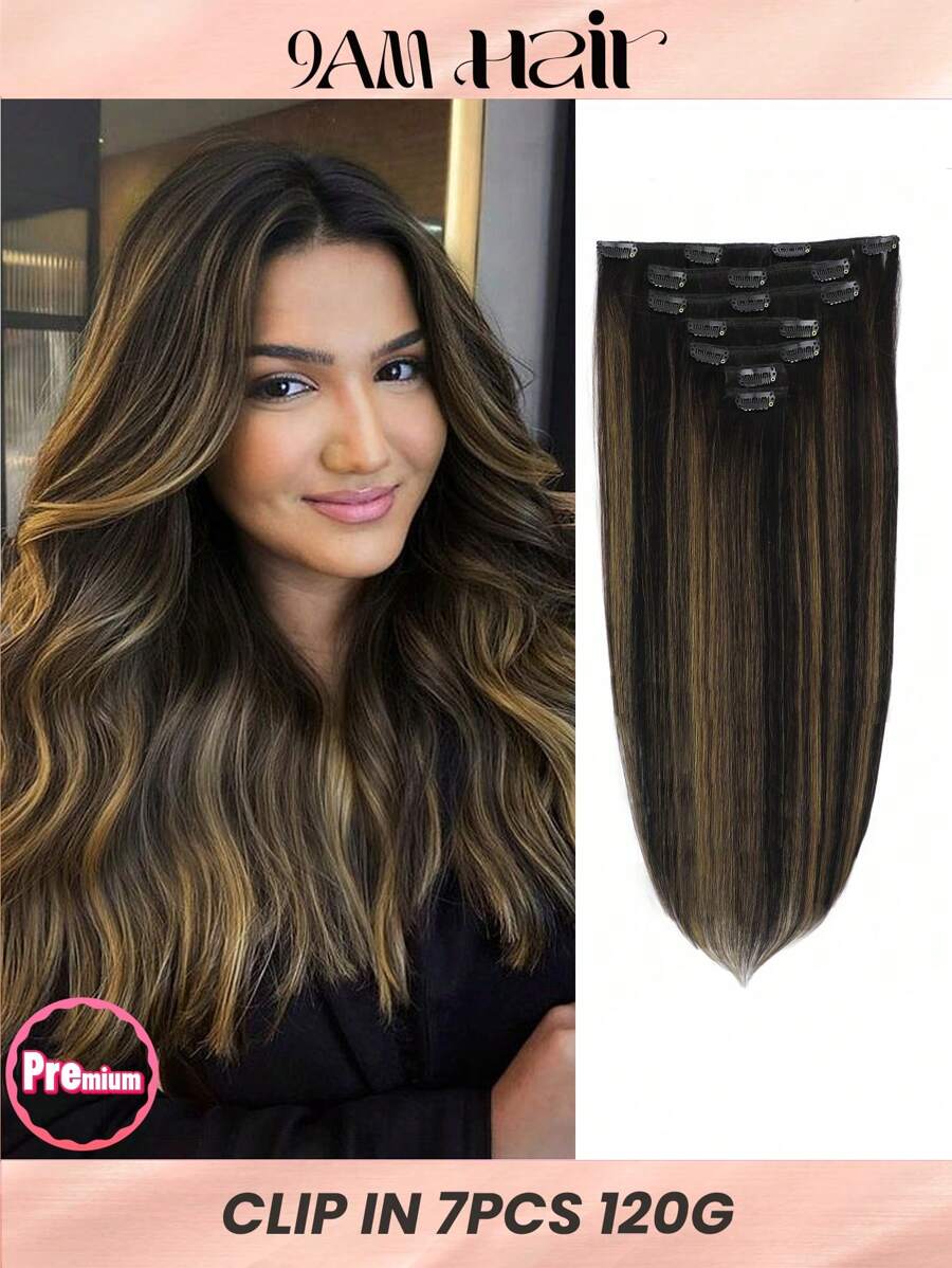 Extensiones de cabello con clip de cabello humano real de alta calidad, 120g 7 piezas de extensiones de cabello con clip, extensiones de cabello con clip de color ombre - S1B/6/1B - Ver 1
