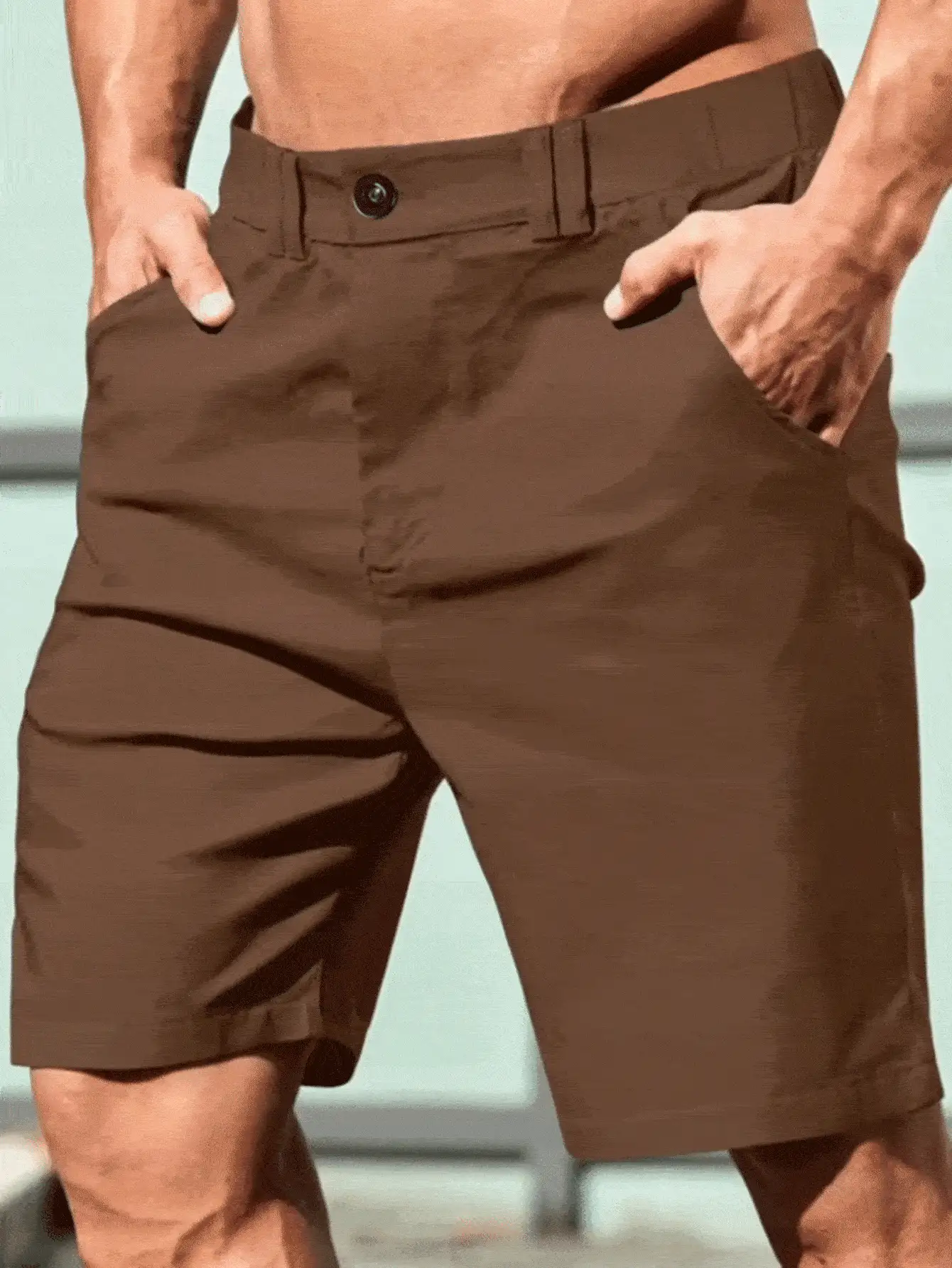 Manfinity Homme Men's Casual Solid Color Shorts For Summer Men Summer Clothes Men Shorts Shorts For Men Summer Clothes Men Men Shorts - Coffee Brown - View 3