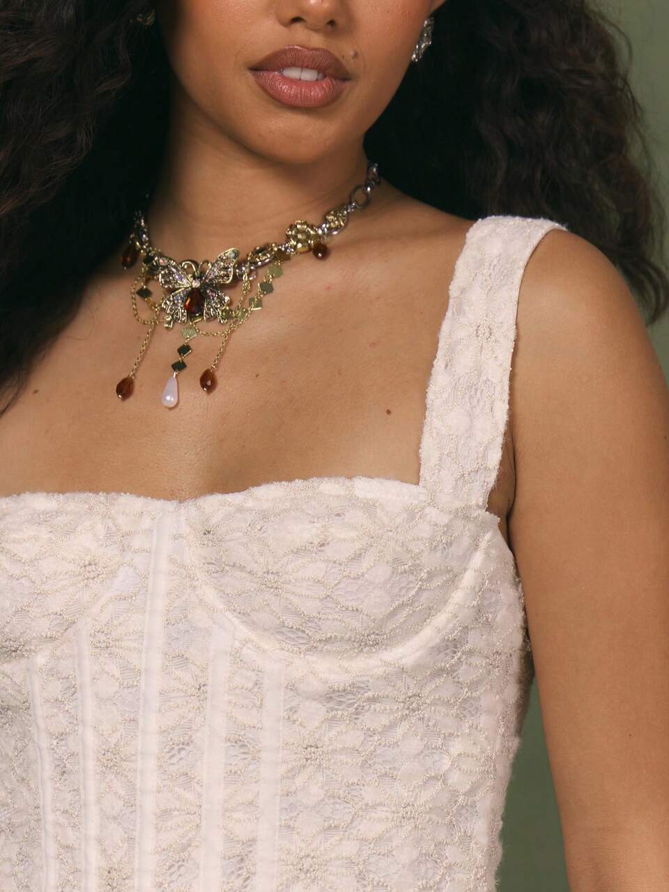 Bardot Ombro à Mostra Floral Renda Bainha Curva Espartilho Boned Elegante Top de Clube Apenas para Verão Férias Jardins Proibidos