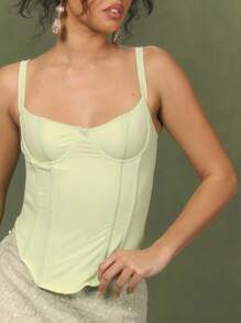 MUSERA 带骨架弧形下摆长款修身优雅束身胸衣，适合春夏度假禁忌花园 - 綠色 - 查看 2