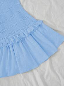 SHEIN Unity Elegant Solid Color Ruffled Hem Mini Dress - Blue - View 3