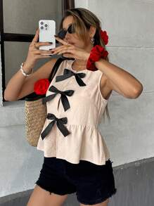 Serisse 女士休闲系带无袖衬衫，夏季