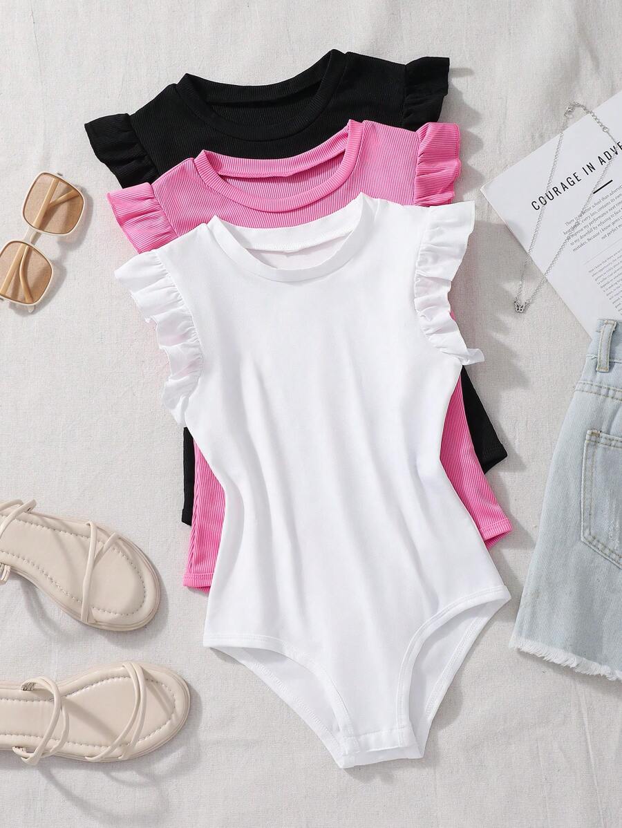 SHEIN Sparklyn 3 件套女童休闲短款盖袖连体裤 - 彩色 - 查看 1