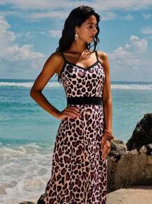 Breezaya Women's Leopard Patchwork Color Block Dress, Casual Bohemian Style, Spring/Summer - Multicolor - View 5