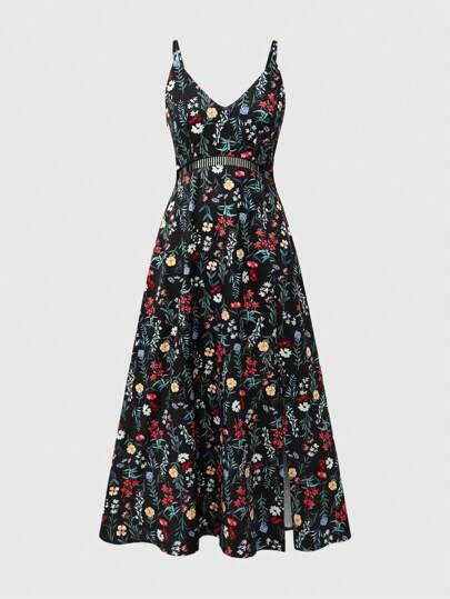 Fairycore Vacation Beach Casual Minimalist Hollow Tassel Sakura Floral Gothic Slip Dress For Women