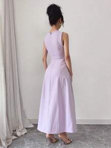 Modelyn Robe femme sans manches de couleur unie avec cordon de serrage froissé - Prune - Voir 2
