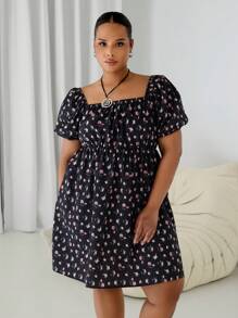 SHEIN EZwear 大码碎花短袖休闲短裙，春夏 - 彩色 - 查看 3