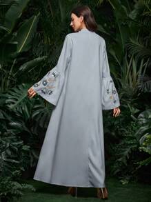 Al Najma Women's Solid Color Woven Embroidered Arabic Style Dress, Modest - Dusty Blue - View 2