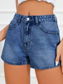 SHEIN Frenchy Women's Casual Loose Pocketed Versatile Denim Shorts Summer