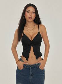 SHEIN PETITE Y2K 低腰辣妹街頭風舒適針織長褲，蝴蝶結條紋印花，百搭長版，適合嬌小女性 - 黑色 - 查看 7