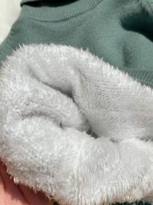 SHEIN 薄荷绿色厚针织柔软高领毛衣，休闲，适合上学、居家、户外，适合男婴和女婴，秋冬季 - 薄荷綠 - 查看 8