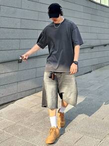 DAZY Men's Solid Black Denim Shorts, Summer - Grey - View 5