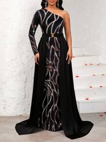 SHEIN Lady Vestido asimétrico con cuello brillante para mujer para fiestas - Multicolor - Ver 7