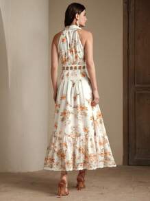 Anewsta Vestido de mujer elegante y romántico con volantes en el bajo, sin mangas, con estampado floral, para vacaciones/citas, atuendo casual para primavera/verano, ideal para festivales y vacaciones