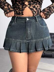 SHEIN ICON 大码女式性感牛仔迷你裙，街头风格