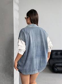 SHEIN ICON 宽松牛仔背心外套，简约时尚，适合夏天 - 藍色 - 查看 2