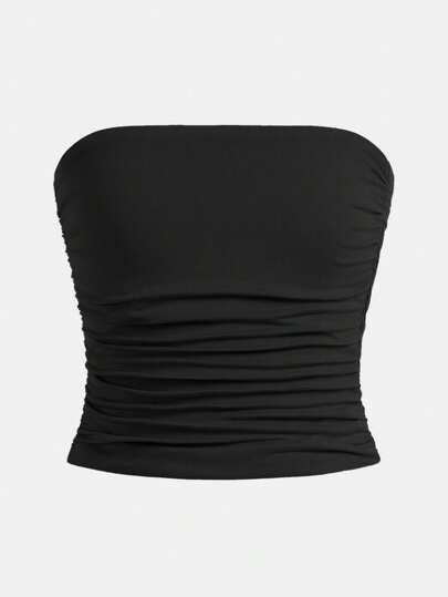 Tween Girl Simple Comfortable Side Ruched Bandeau Tube Top