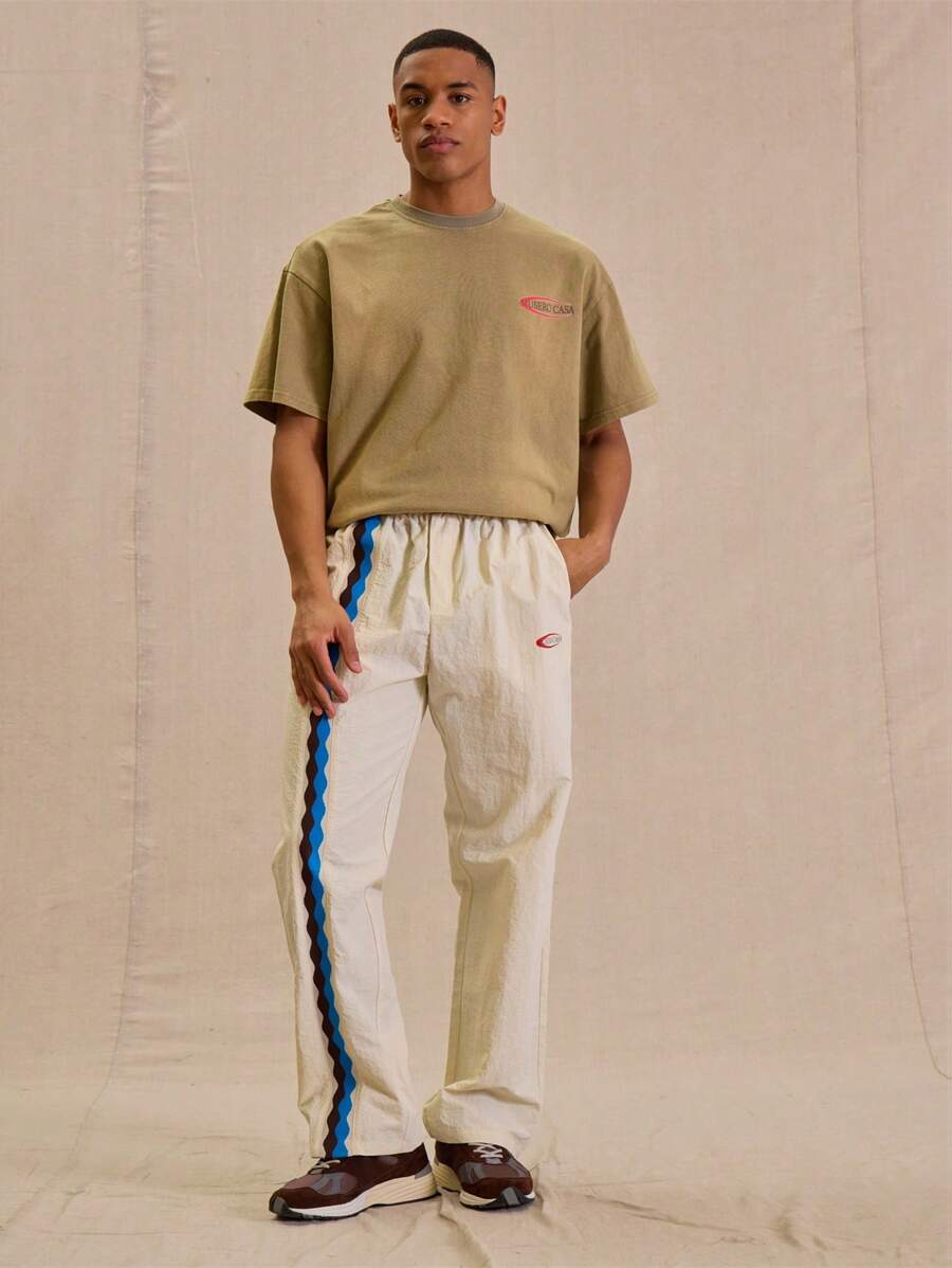 Musero Men Straight Leg Shell Contrast Strip Joggers Tracksuit Bottoms - Multicolor - View 1