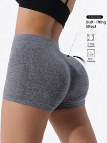 Easithlete Women's Solid Color Sports Shorts Spandex Shorts Spandex Shorts Booty Shorts Biker Shorts - Grey - View 1