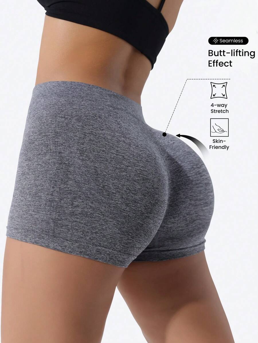 Easithlete Women's Solid Color Sports Shorts Spandex Shorts Spandex Shorts Booty Shorts Biker Shorts - Grey - View 1
