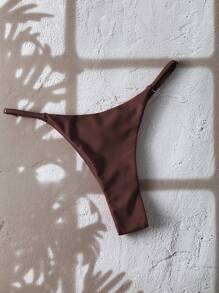 Swim Chiccia Spring Break Women's Simple Solid Color Thong Bikini Bottom For Summer Beach Vacation - Coffee Brown - View 2