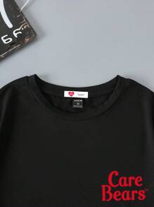 SHEIN X Care Bears 男士卡通熊印花圆领短袖 T 恤，夏季