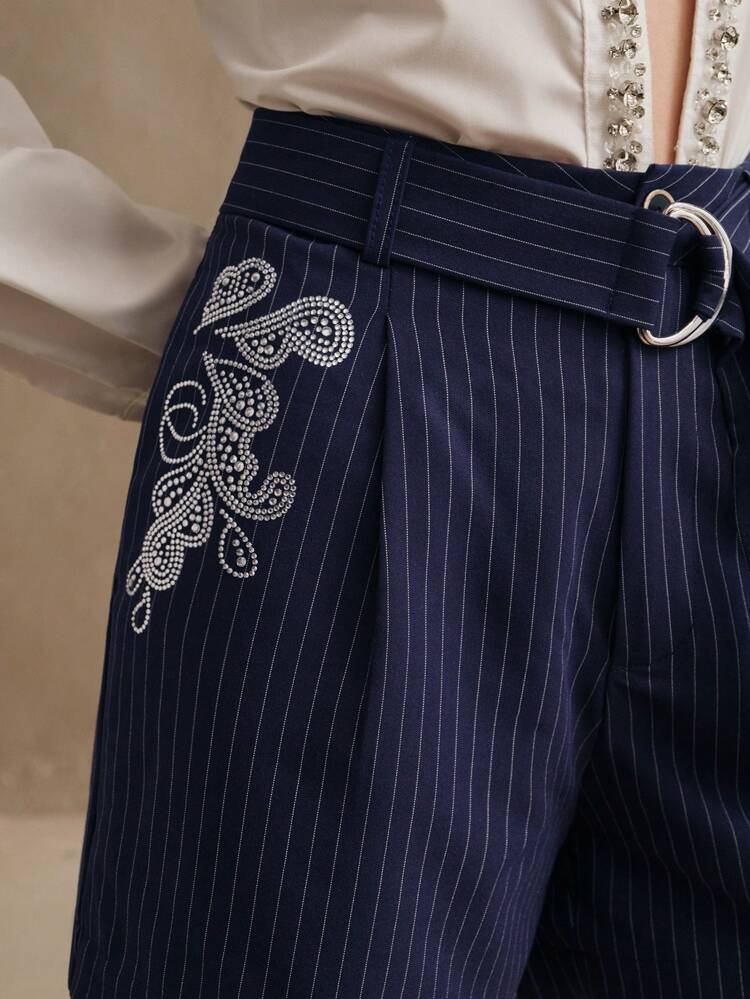 Stare pieniądze, Spódnice, Święta, Eleganckie damskie Wiosna/Lato TR Tkanina Paski Luźne Proste Rurki Gorące Diamentowe Szorty Kwiatowe Z Paskiem