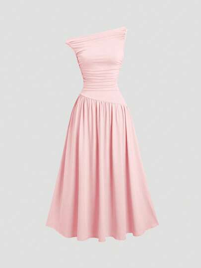 Sweetra Elegant ärmlös V-ringad plisserad lång klänning för kvinnor, blå, vardagspendling, passande smal stil, vår och sommar