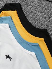 SHEIN Leap Crew 4pcs/Set Tween Boy Knight Print Crew Neck Tank Tops - Multicolor - View 4