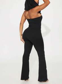 INAWLY جمبسوت جسم مصدود ذات لون أحادي مع وشاح للرأس للأحجام الكبيرة - الأسود - مشاهدة 6