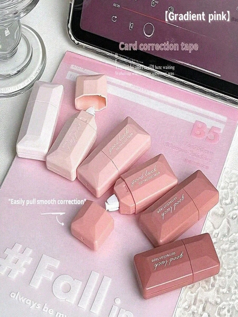 SHEIN 6pcs/Set Pink Correction Tape,Correction Tape Set With Ins Style, Colorful, Japanese, Small Size, High Capacity, Cute, Mini, Silent, Mori Style, Back To School.