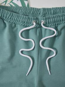 RueChic Men Tropical & Slogan Graphic Tee & Drawstring Waist Shorts - Multicolor - View 5