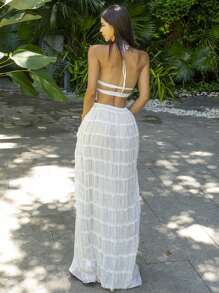 DAZY 2pcs Women Vacation Style Semi-Transparent Halter Top & Skirt Set,Beach Outfits - Apricot - View 11