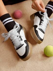 CUCCOO EASI Women's Casual Comfortable Sporty Shoes With Color Blocking, Suitable For Daily Wear Tainers - Black and White - View 3