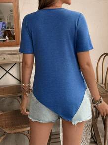 SHEIN Solid Color Comfortable Short Sleeve Maternity & Nursing Wear - Navy Blue - View 2