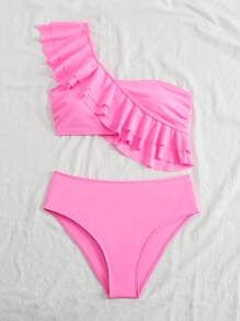 Bộ đồ bơi tankini thoải mái cho kỳ nghỉ trên bãi biển tối giản thanh lịch và ngọt ngào màu hồng nóng bỏng dành cho nữ - Màu Hồng Tươi - Xem 7