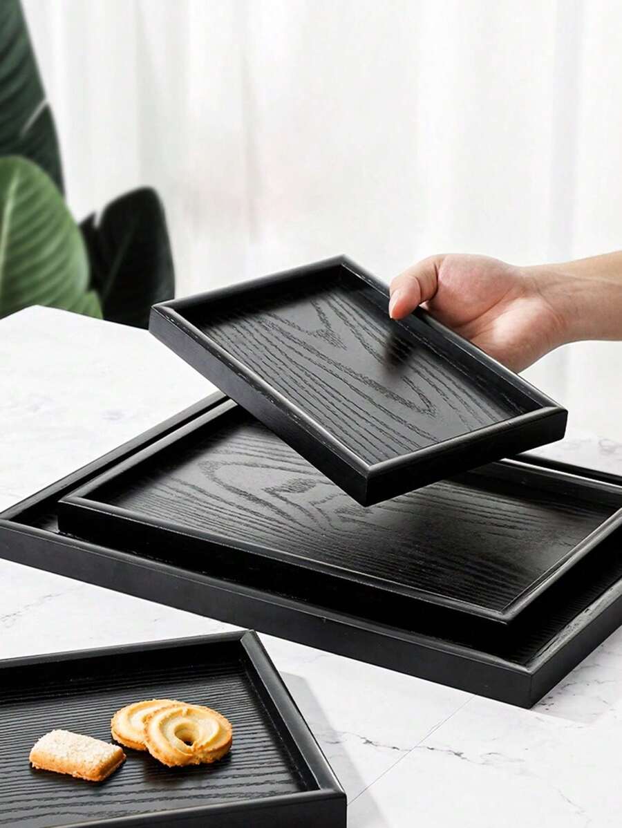 1 khay đựng bằng gỗ màu đen có vân gỗ, hoàn thiện mờ, thích hợp cho thực phẩm, bánh ngọt, salad, trái cây, sushi, đồ uống, bít tết, pizza. lý tưởng cho quán cà phê, gia đình, món tráng miệng, trà, bánh mì, đồ ăn nhẹ và cốc., nhà bếp, quà tặng giáng sinh - màu đen - Xem 1