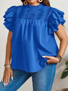 SHEIN LUNE Camicetta da donna taglie forti con colletto alto, maniche a campana a doppio strato